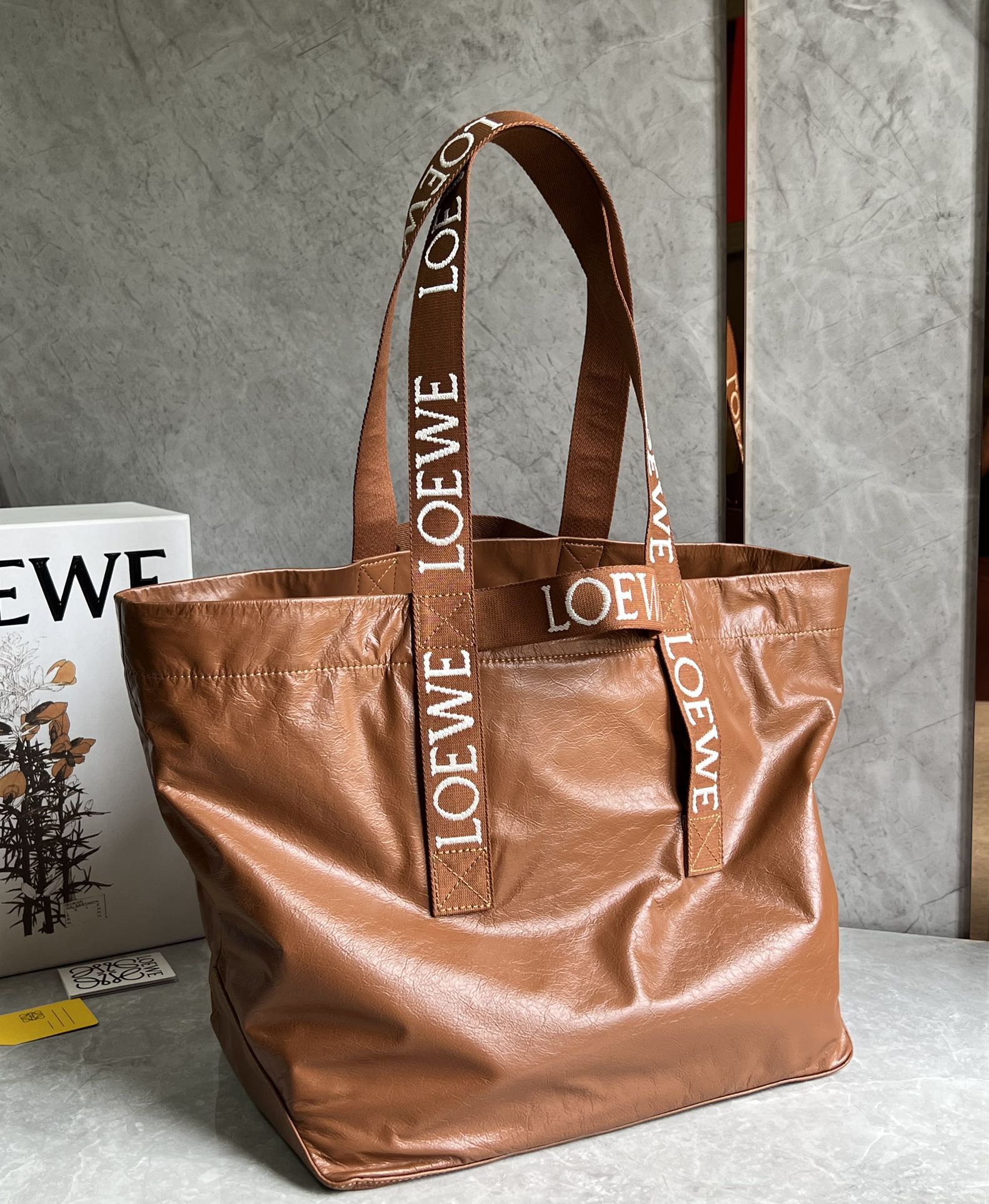 Loewe Fold Shopper in Paper Calfskin Caramel